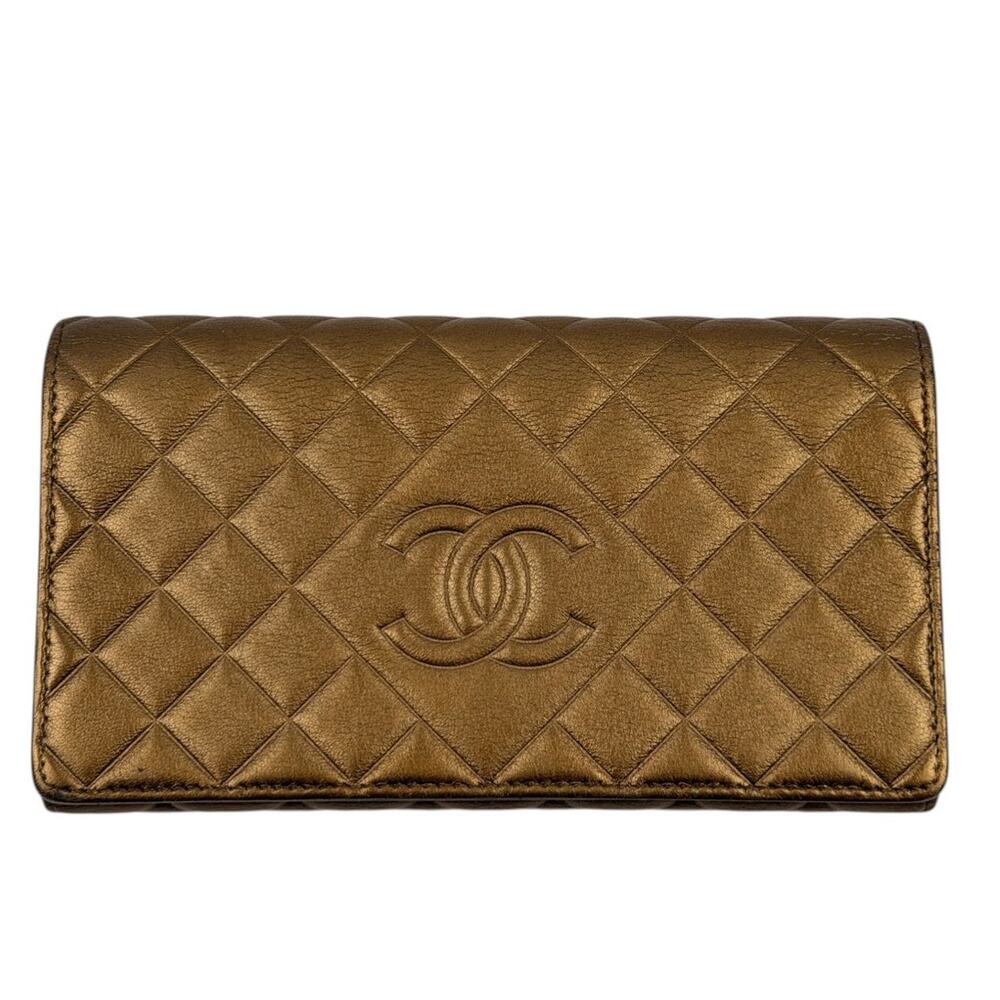 CHANEL Coco Mark Gold Matelasse Flap Wallet